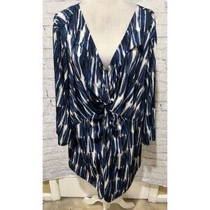 NWT Catherines Top Womens Blue Tunic Long Sleeve Casual Stretch V-Neck Plus 5X